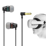 Geekria QuickFit VR Short Earbuds Compatible with Meta Q2, In-Ear Headphones with S/M/L Size Ear Tips, 3D 360 Degree Sound Earphone for Virtual Reality Gaming Headset (Black)