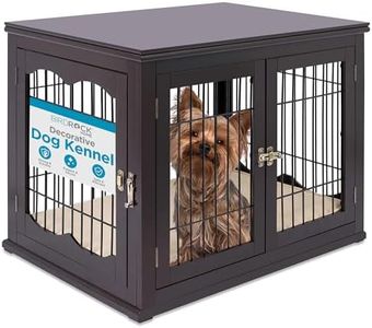 INTERNET'S BEST Decorative Dog Kennel with Pet Bed, Small Pet House, Double Door Indoor Crate, Engineered Wood & Wire Furniture, Side Table & Nightstand, Fits Small Dogs - Espresso