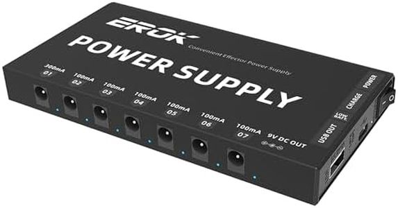 Guitar Pedal Power Supply,Erok Portable 7 Isolated DC Output Built-in Rechargeable Battery for 9V Guitar Bass Effect Pedals with USB Port for Mobile Devices