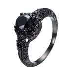 JunXin 10KT Black Gold Ring 8MM Round Cut Diamond Halo Black Stone Rings Onyx Size6/7/8/9/10, Gold,Metal, Cubic Zirconia