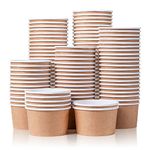 Paper Ice Cream Cups, 100-Count 163ml Disposable Dessert Bowls for Hot or Cold Food, 163-Milliliter Party Supplies Treat Cups for Sundae, Frozen Yoghurt, Soup, Brown