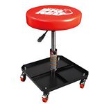 Torin BIG RED JACKS Rolling Pneumatic Creeper Garage/Shop Seat: Padded Adjustable Mechanic Stool with Tool Tray Storage, Red Large