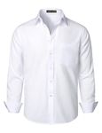 PARKLEES Men's Regular Fit Dress Shirt Solid Wrinkle-Free Long Sleeve Casual Business Button Up Shirts with Pocket PZSSCL05-White L