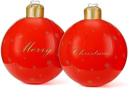 Belle Vous 2 Pezzi Palle di Natale Gonfiabili Decorative - Palla Natale Gonfiabile 60 cm - Palle Giganti Natale Rosso in PVC per Albero di Natale all’aperto, Cortile, Giardino e Piscina