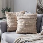 MIULEE Set of 2 Decorative Boho Throw Pillow Covers Striped Jacquard Pattern Cushion Covers for Sofa Couch Living Room Bedroom 18x18 Inch Beige