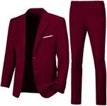 Lynerun Mens Slim Fit 2 Piece Suit Two Button Notched Lapel Solid Suit Jacket Pants Set Tuxedo for Prom, Dark Burgundy, Large