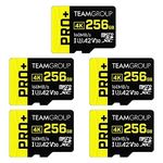 TEAMGROUP A2 Pro Plus Card 256GB x 5 PACK Micro SDXC UHS-I U3 A2 V30, R/W up to 160/110 MB/s for Nintendo-Switch, Gaming Devices, Tablets, Smartphones, 4K Shooting, with Adapter TPPMSDX256GIA2V3063