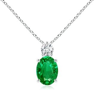 Angara Natural Emerald Solitaire Pendant for Women | Oval Emerald Solitaire Pendant with Diamond in Sterling Silver | May Birthday, Anniversary, Gemstone Jewelry Gift | AAA | 8x6mm