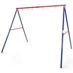 GYMAX Double Swing set, Metal Swing Frame with Ground Stakes, Indoor Outdoor Kids Swings set for Garden Playground, 300kg Weight Capacity