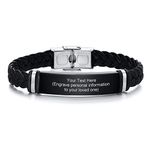 Personalised Leather Bracelet for Men Boy - Free Engraving Stainless Steel Nameplated Braided Leather Wrap Bracelets For Men Boy Brother Friend, Gifts For Father's Day Birthday Christmas Graduation