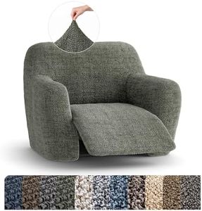 PAULATO BY GA.I.CO. Recliner Slipcover - Reclining Chair Cover - Printed Slipcovers - 1-Piece Form Fit Stretch Furniture Protector - Microfibra Print Collection - Mossy Grey (Recliner Cover)