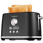 LONGDEEM Retro Toaster 2 Slice with Extra-Wide and Deep Slots, 6 Browning Levels and 3 Functions - Reheat, Defrost & Cancel, Stainless Steel, Removable Crumb Tray, Under Base Cord Storage, Black