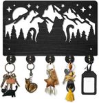 MAYJOYDIY Cat Mountain Moon Coat Rack Wall Mount Animal Starry Sky Wood Key Hooks for Wall 30×20cm Black Key Holder Hanger Wall Art Decor with 5 Alloy Hooks for Gift Hallway Entryway Kitchen