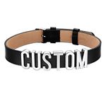 FOCALOOK Personalised Black Choker Collar Necklace Vintage Punk PU Leather Custom Name Choker for Women (Silver)