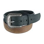Men's Bison and CrazyHorse Leather Belt with Billets, 32, Tan & Black