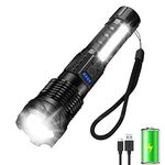 YIFENG USB Rechargeable Flashlight 2000 High Lumens, 2-in-1 LED Pocket Camping Flashlights with COB Work Light, 7 Lighting Modes, Zoomable, Type-C Fast Charging Super Bright Torchs for Gifts