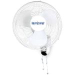Hurricane Classic Oscillating Wall Mount Fan w/ 3 Quite Speeds, White, 16" - Corded Electric Air Cooling Unit w/Easy Pull Cord Controls for Home, Grow Tents, Offices, Sheds, Studios, Garages & Dorms