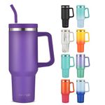 Mininoo 40 oz Tumbler with Handle and Straw Lid, Insulated Stainless Steel Tumbler Leak-Proof Lid and Straw Fit in Car Cup Holder(Purple)