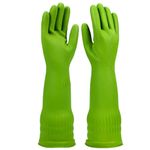 YSLON Rubber Dishwashing Glove Kitchen Cleaning Gloves 3-Pairs,Waterproof Reuseable.(Green,Large)