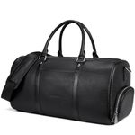 BOSTANTEN Genuine Leather Travel Weekender Overnight Duffel Bag Gym Sports Luggage Bags for Men Medium Black