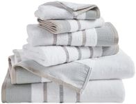 Decorative Bath Towel Set - Combed Cotton 6 Piece Towel Set - 2 Bath Towels, 2 Hand Towels, 2 Washcloths - Luxurious, Ultra-Soft, Durable Towels for Bathroom Decor (Grey/Cappuccino)