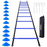 Ohuhu Agility Ladder Training Set - 12 Rung Speed Ladder with 12 Field Cones and 4 Stakes, Footwork Equipment for Soccer Football Drills (Blue)