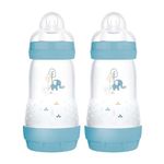 MAM Easy Start Self Sterilising Anti-Colic Baby Bottle Pack of 2 (2 x 260 ml), MAM Bottles with Medium Flow MAM Teats Size 2, Newborn Essentials, Blue (Designs May Vary)