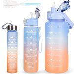 CodiCile 3 Pack Water Bottle 2L+750ml+200ml,Sport Water Bottle With Time Marking, Leak Proof Gym Drinking Bottle BPA Free, 2 Liters Large Canteen Water Bottle With Straw For Women Men