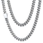 Silver Cuban Link Chain for Men Stainless Steel Chain for Women Jewelry Chain for Pendant Hiphop Chain Mens Flat Curb Chain Mens Chain Necklaces