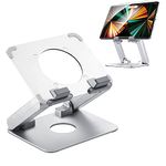 TACOMEGE Aluminum Tablet Stand for iPad, Adjustable Tablet Holders for Samsung Microsoft Surface, Tablet Bracket for Kindle Fire Nintendo Smartphone (Silver)