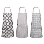 Kitchen Aprons for Women with Pockets 3 Pack Cooking Apron Cotton Linen Chef Aprons Adjustable Neck Bib Apron for Chef BBQ Painting Gardening Baking