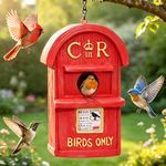 Attivolife Garden Bird House, Outdoor Weatherproof Nesting Box Red Mailbox, Resin Hanging Birdhouse Ornaments Yard Patio Decor Bluebird Finches Cardinals, Gardening Gifts for Bird Lover Women Mom