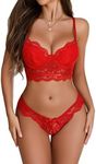 Avidlove Lingerie for Women Lace Strappy Underwear V Neck Bra and Panty Sets 2 Piece Bralette Outfits (Red, X-Large)