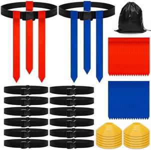 Anglekai 69PCS Flag Football Belts, Belts and Flags Kit with 42P Flags/ 14 Belts/ 12P Cones/Storage Bag for 14 Player Flag Football Set for Outdoor Sport Training