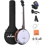 ADM 5 String Beginner Banjo Kit with Remo Head, Closed Back Full Size Banjos in 24 Bracket with Free Lessons & Starter Accessories for Adult and Teenager