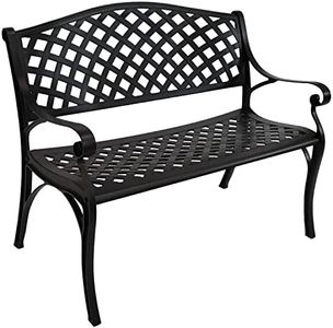 Sunnydaze Black Checkered Outdoor Patio Bench, Durable Cast Aluminum Metal, 2-Person Seating