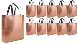 Evafly Gift Bags Pack Of 10 Reusable Non-Woven Shiny Metallic Laminated| Medium Size : 12Lx4Wx13H Inch |Tote Bag, Christmas Bags, Shopping Bag with Handle Carry Bag for Wedding Return Gifts - Copper