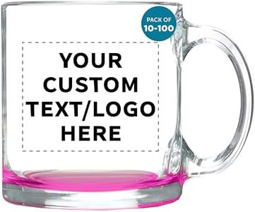 DISCOUNT PROMOS Custom Clear Glass Coffee Mugs 13 oz. Set of 10/50/100, Personalized Bulk Pack - Perfect for Coffee, Tea, Espresso, Hot Cocoa, Other Beverages - Pink Bottom