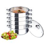 5 tier Stainless Steel Steamer pot 26cm/28cm/30cm Food Steaming Pot With Glass Lid Large Capacity Suitable for Stove Only (30CM)