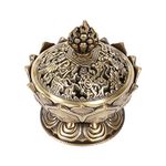 Gold Metal Bowl Incense Burner Zinc Alloy Incense Cone Burner Holder Lotus Bowl Charcoal Incense Burner for Home Craft Decoration (Bronze)