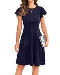 Owin Women's Elegant Ruffle Sleeve Cocktail Party Dresses for Wedding Guest Fit and Flare Church Midi Evening Dress Navy Blue M