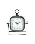 Rae Dunn Desk Clock - Battery Operated Modern Metal Rustic Design with Top Loop for Bedroom, Office, Kitchen - Small Classic Analog Display - Chic Home Décor for Desktop Table, Countertop