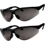 2 Pairs Bifocal Safety Sunglasses Black Lens with Reading Corner - Fully Adjustable Arms Diopter/+2.00