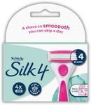 Schick Silk 4 Refills | 4 Razor Refills | 4 Blade Razor | A Shave So Smooth You Can Skip A Day | Aloe | Vitamin E