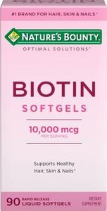 Nature's Bounty Biotin 10000mcg Supplement, Supports Healthy Hair, Skin and Nails, Optimal Solutions Hair Vitamin with Biotin, 90 Rapid Release Liquid Softgels