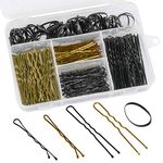 FOCCTS 300 Pcs Bobby Pins & Hair Bands Set Including 200 U Shape Hair Pins Hair Clips and 100 Pcs Hair Bands with Storage Box for Female Gold and Black