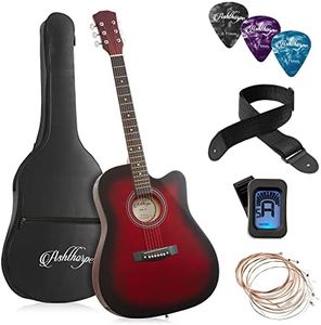 Ashthorpe 41-inch Beginner Cutaway Acoustic Guitar Package (Red), Full Size Basic Starter Kit w/Gig Bag, Strings, Strap, Tuner, Picks