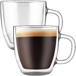 ELIXIR GLASSWARE Large Double Wall Coffee Mugs 16 oz (473 ml)- Double Wall Glass Set of 2 - Insulated Coffee Mugs with Handle (16 oz)