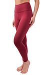 90 Degree By Reflex Ankle Length High Waist Power Flex Leggings - 7/8 Tummy Control Yoga Pants, Burnt Raspberry, S