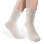 ZenBeya 100% Cotton Crew Socks for Women, White Thin Ankle Tube Socks for Dress Trouser Clothes, Soft Hue Fashion Mid Calf Bootie Socks Size 5-9 Casual Breathable Winter Fall